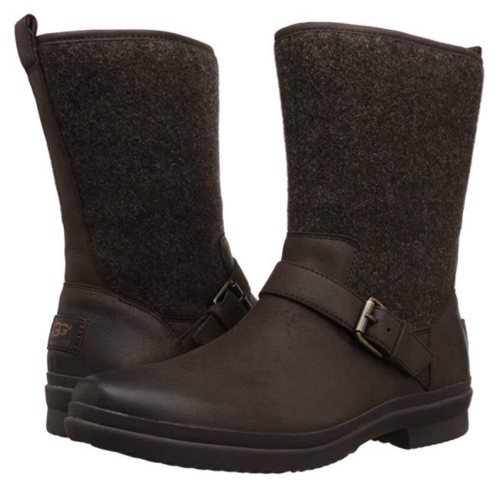 NIB UGG Women’s Robbie Dark Brown Leather and Wool Boots